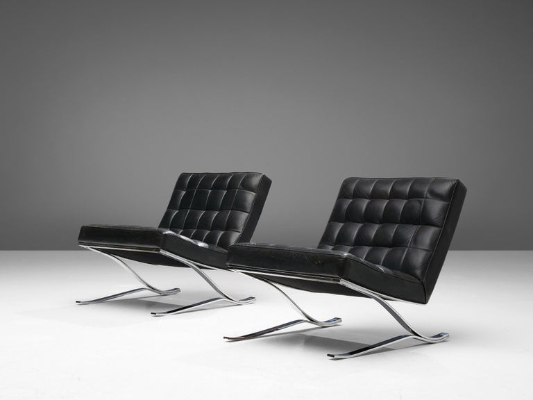 Rudolf Horn for Rölf Cantilever Lounge Chairs in Black Leather and Steel