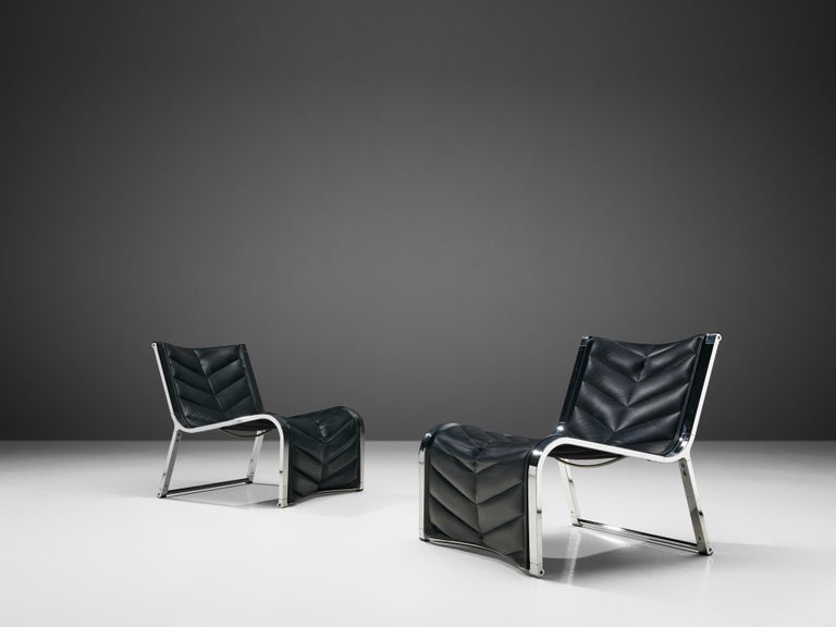 Rossi di Albizzate Lounge Chairs in Leather and Chrome