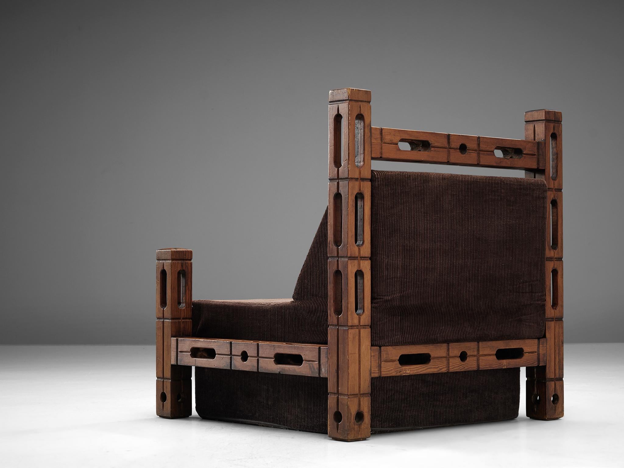 Rare Sculptural Lounge Chair with Decorative Frame in Oak