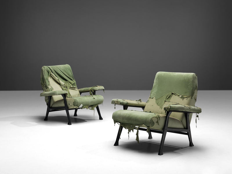 Roberto Menghi for Arflex Pair of ‘Hall’ Lounge Chairs in Green Fabric