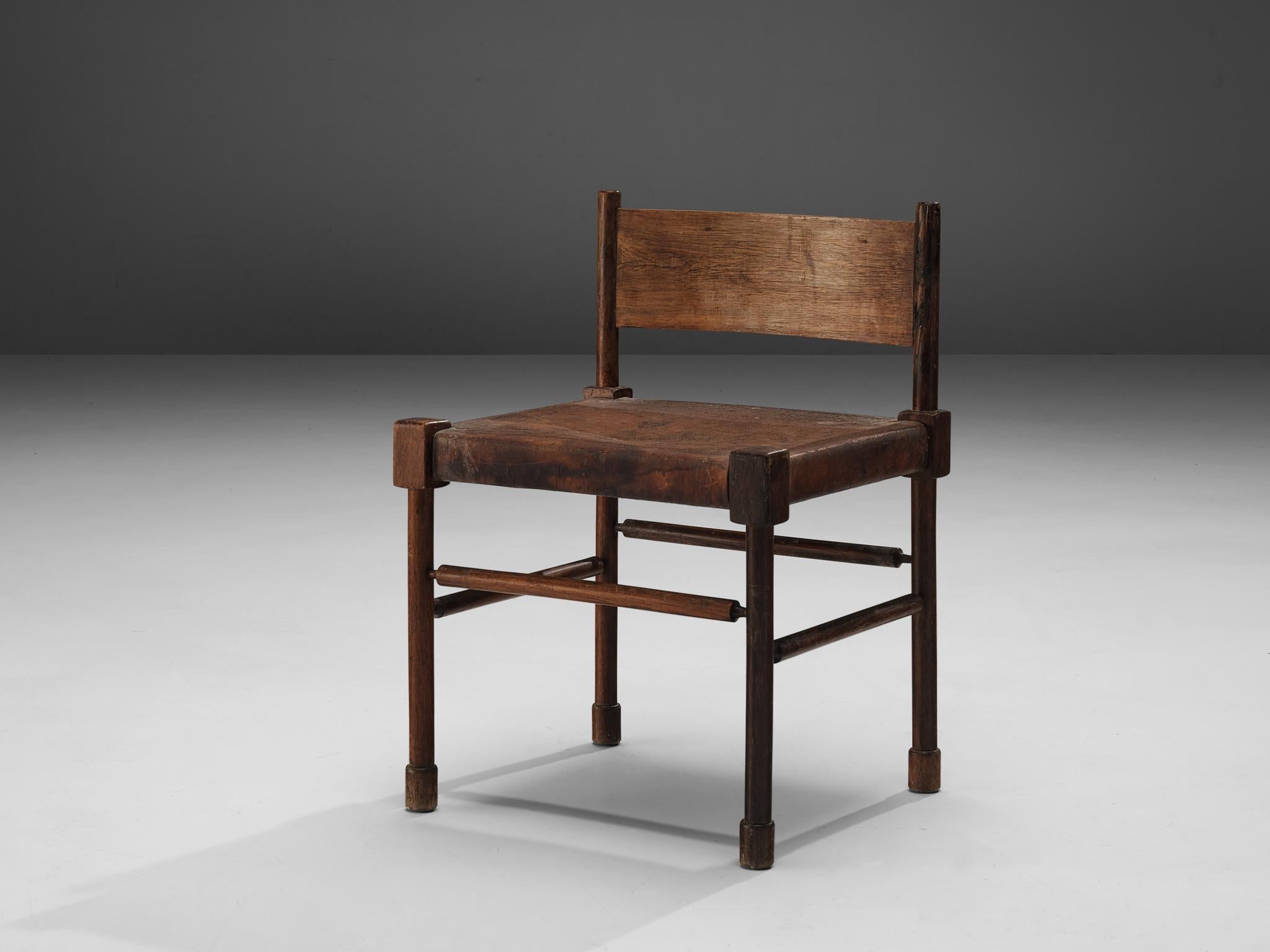 Brazilian Side Chair in Original Patinated Leather and Stained Wood