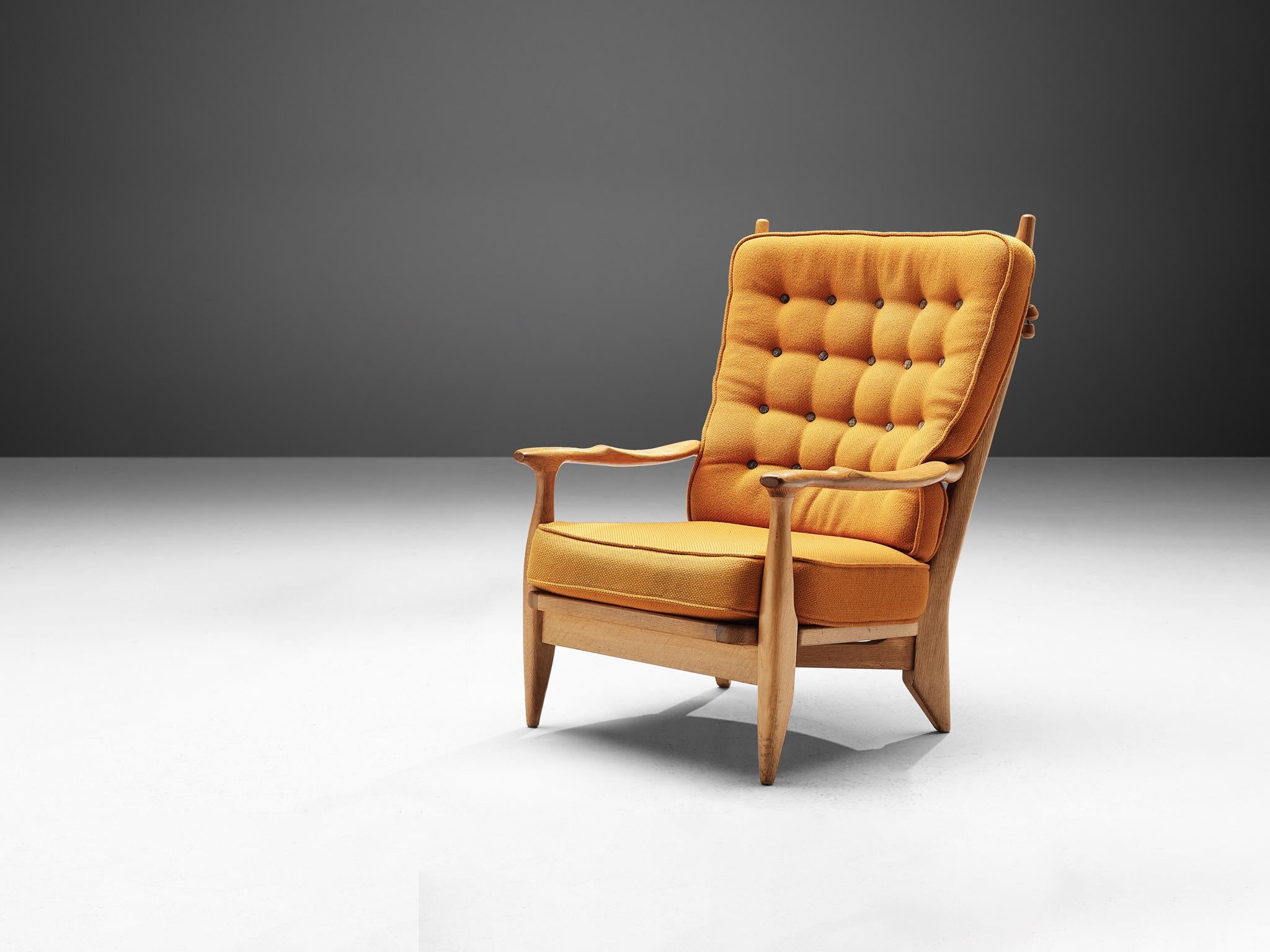 Guillerme & Chambron Lounge Chair in Oak and Ocher Yellow Upholstery