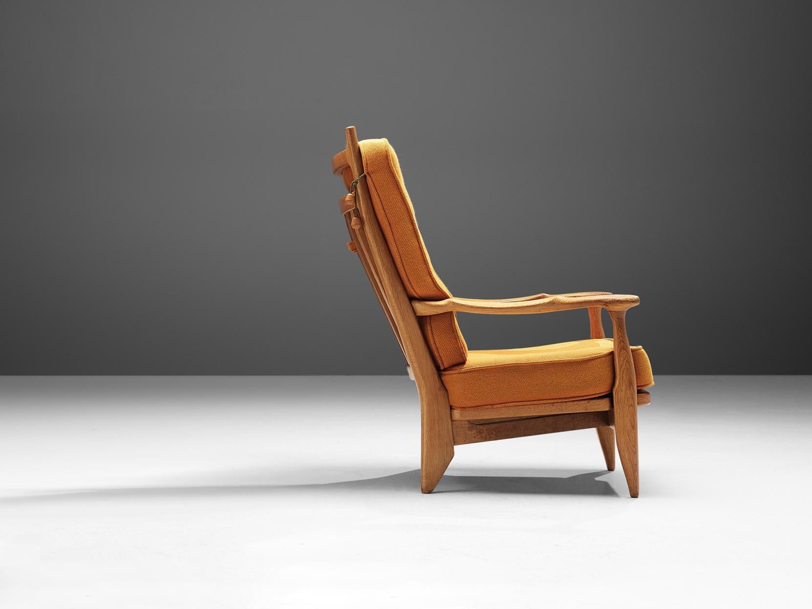 Guillerme & Chambron Lounge Chair in Oak and Ocher Yellow Upholstery