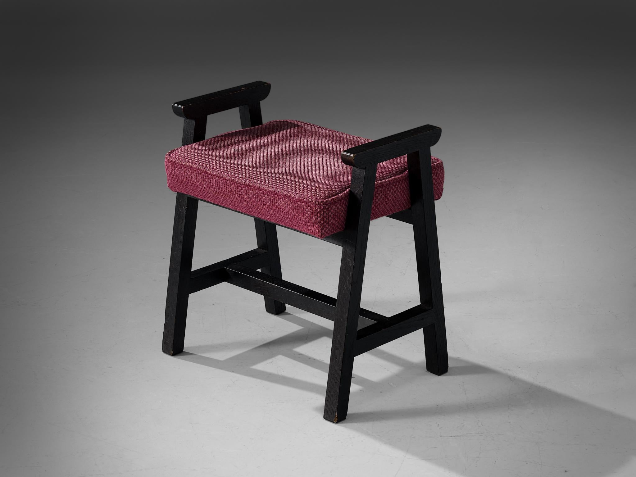 Guillerme & Chambron ‘Grégoire’ Stool in Stained Oak and Pink Upholstery