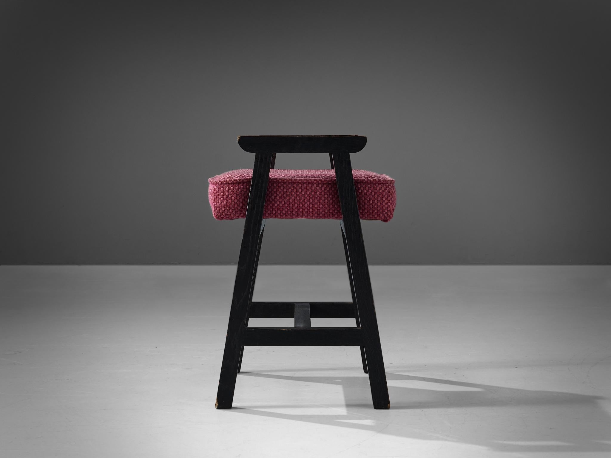 Guillerme & Chambron ‘Grégoire’ Stool in Stained Oak and Pink Upholstery