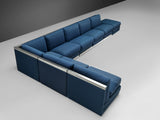 Large Postmodern Sectional Sofa in Blue Upholstery and Aluminum