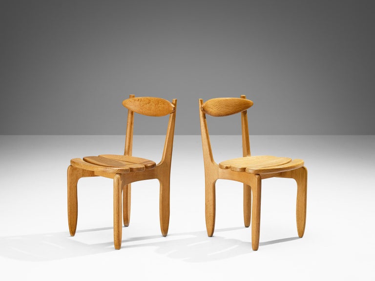 Guillerme & Chambron Set of Twelve Dining Chairs in Solid Oak