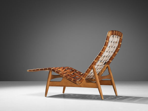 Arne Vodder for Bovirke chaise lounge in Patinated Cognac Leather