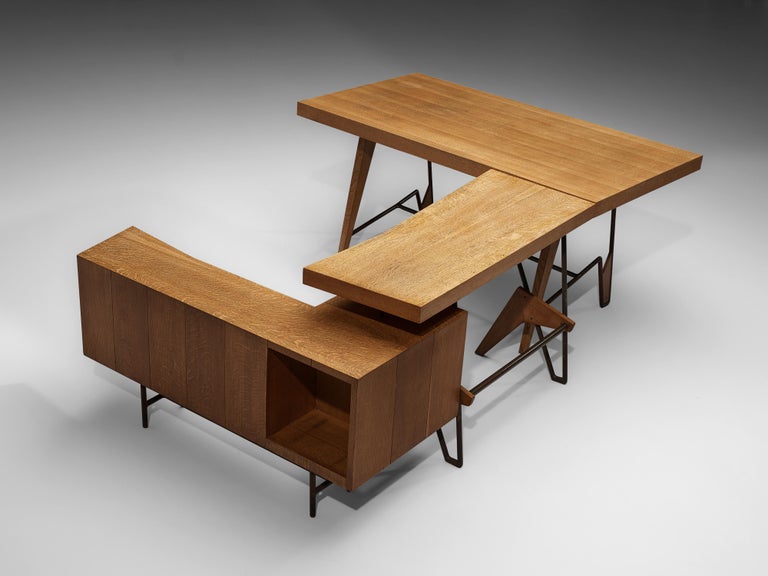 Unique Italian Free-Standing Corner Desk in Oak