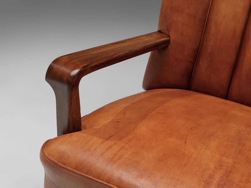 Acton Bjørn for A.J. Iversen Armchair in Patinated Niger Leather and Oak