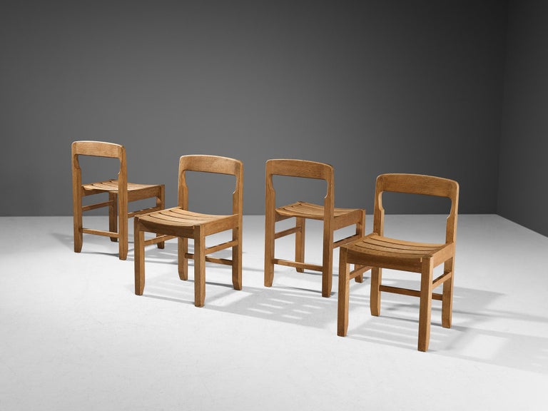 Guillerme & Chambron Set of Four Dining Chairs in Solid Oak