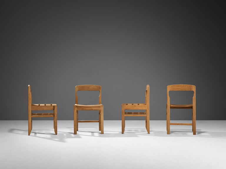 Guillerme & Chambron Set of Four Dining Chairs in Solid Oak