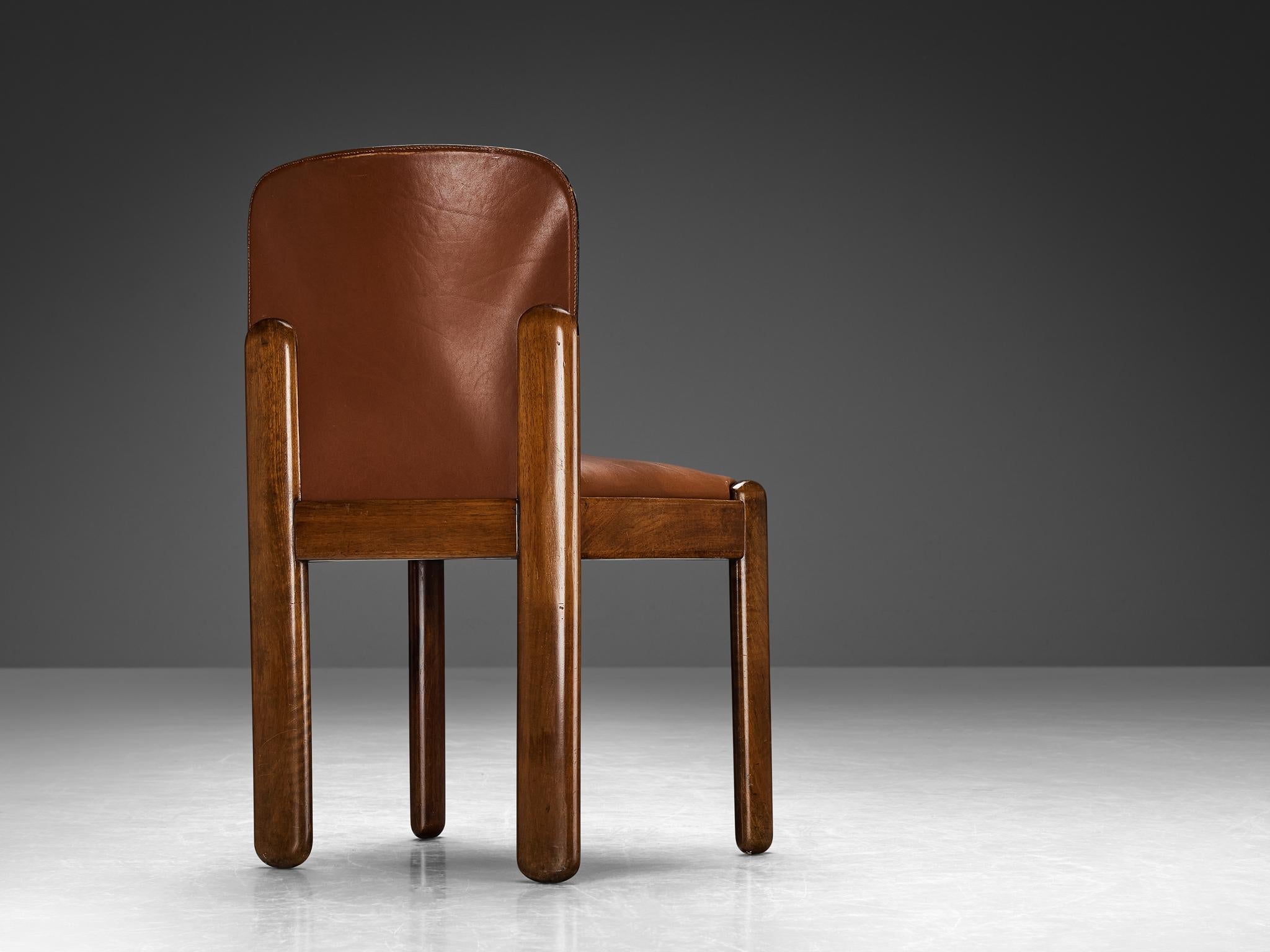 Silvio Coppola for Bernini Set of Four Dining Chairs in Brown Leather