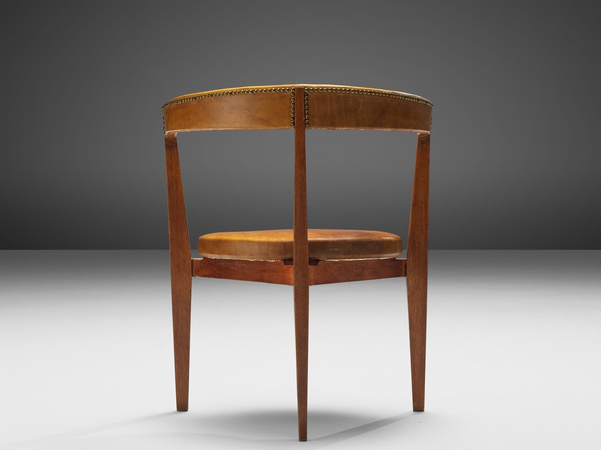 Guido Canali Set of Eight Rare Dining Chairs in Walnut and Cognac Leather