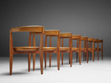 Guido Canali Set of Eight Rare Dining Chairs in Walnut and Cognac Leather
