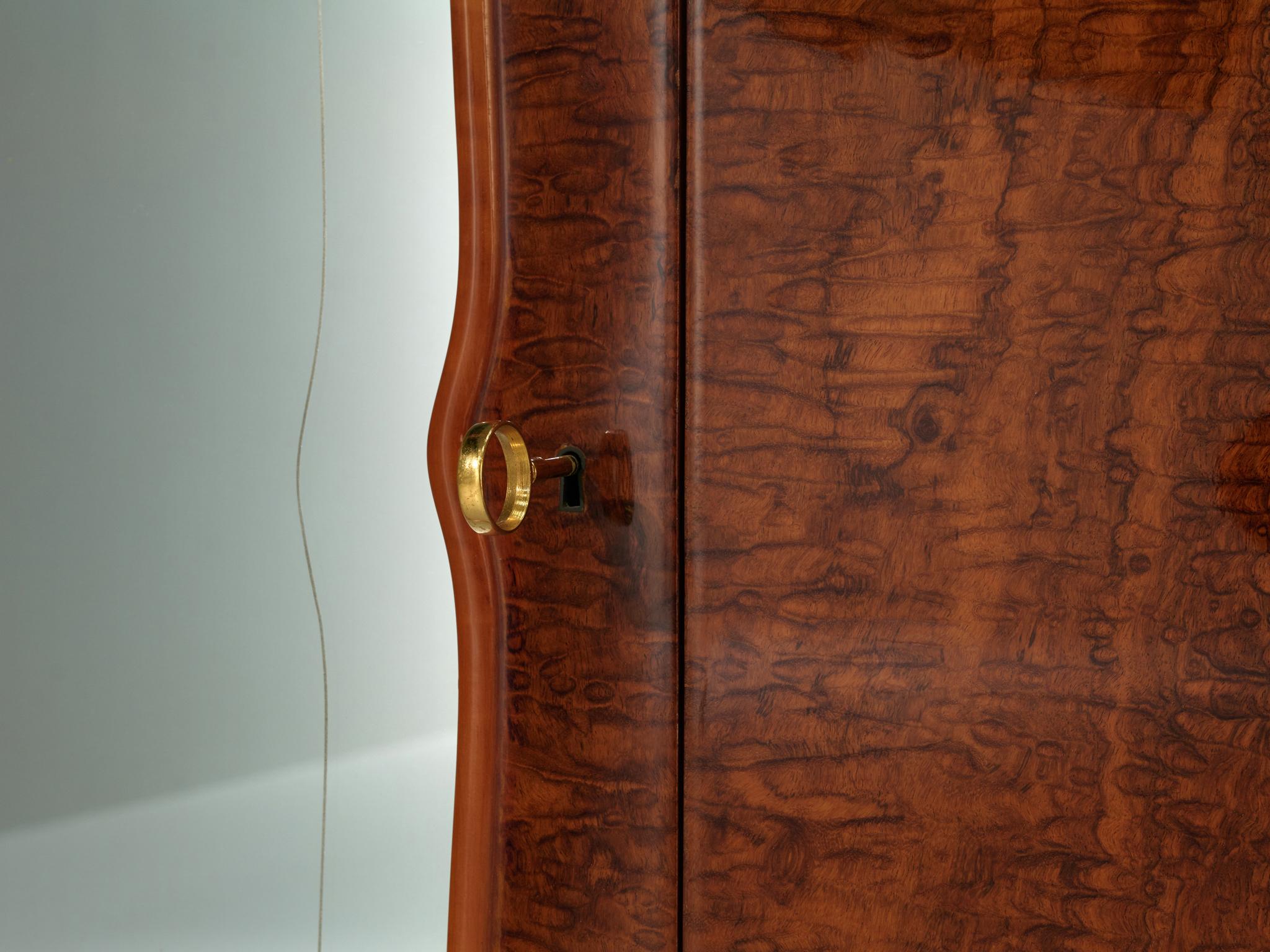 Exquisite Italian Wardrobe with Mirrored Doors in Walnut Burl
