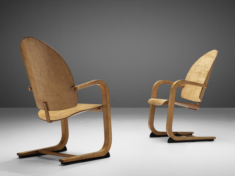Pair of Sculptural Cantilever Armchairs