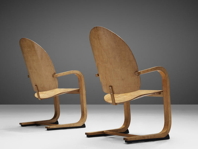Pair of Sculptural Cantilever Armchairs