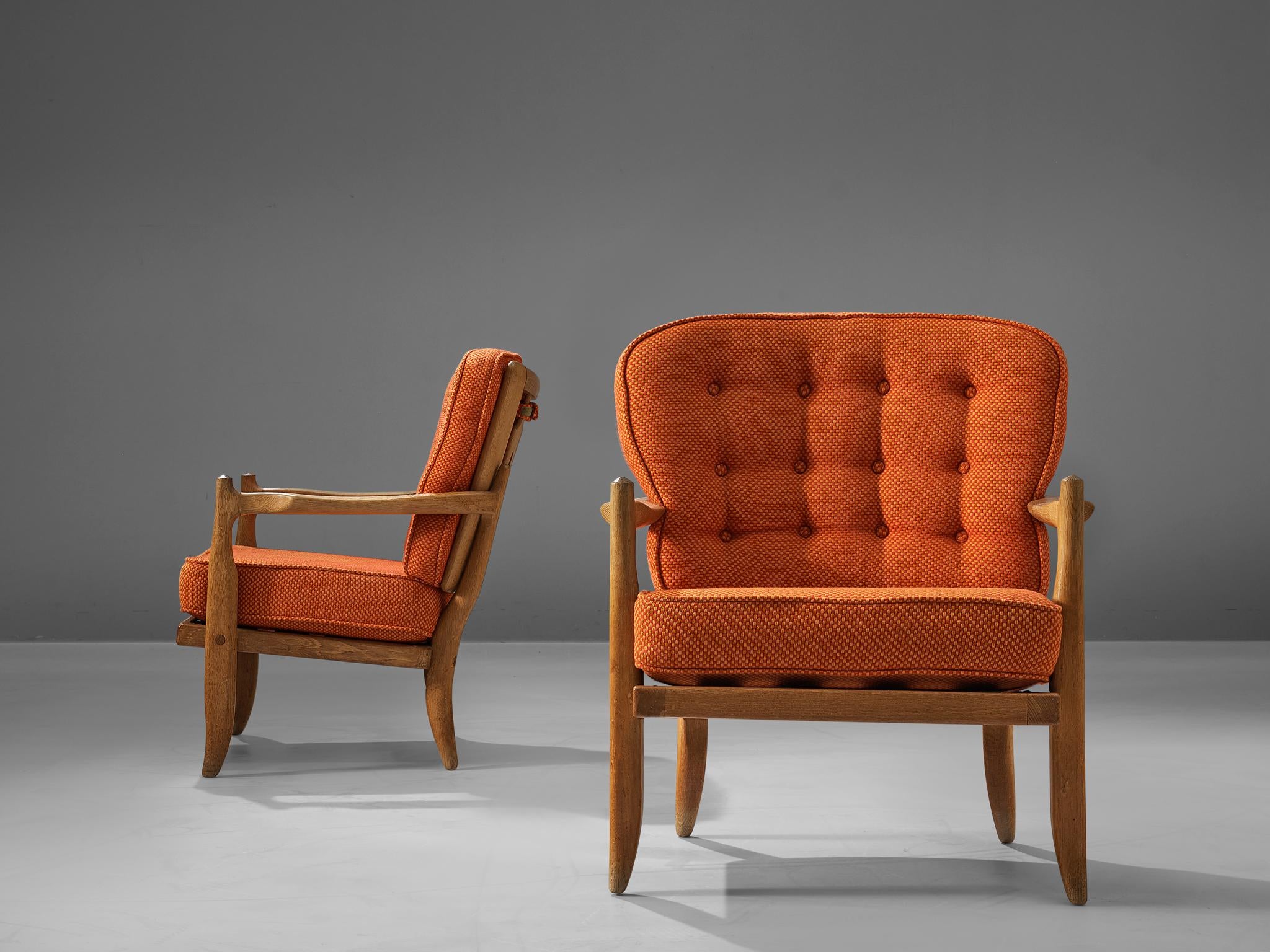 Guillerme & Chambron Pair of 'Jose' Lounge Chairs in Oak
