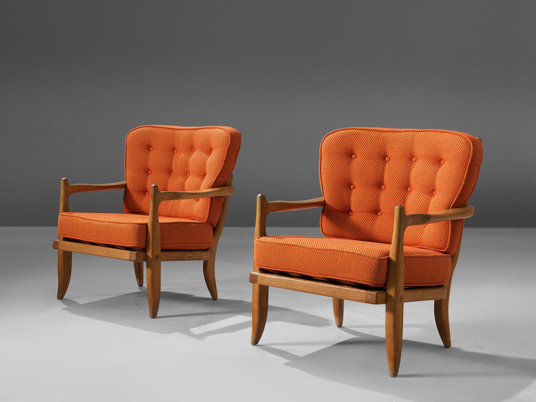 Guillerme & Chambron Pair of 'Jose' Lounge Chairs in Oak