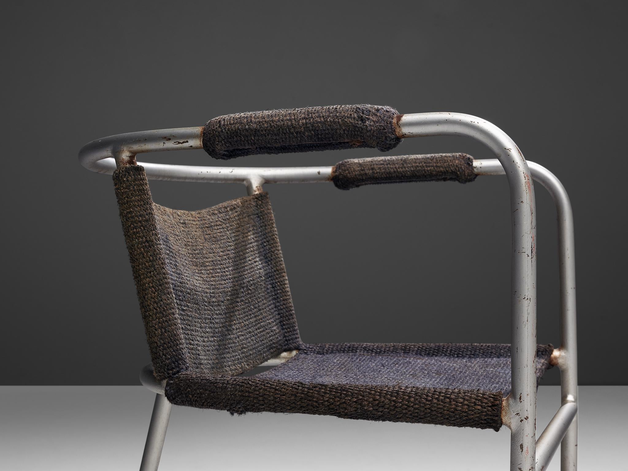 Bas Van Pelt Early Tubular Steel Chair with Blue Grey Sisal Seating