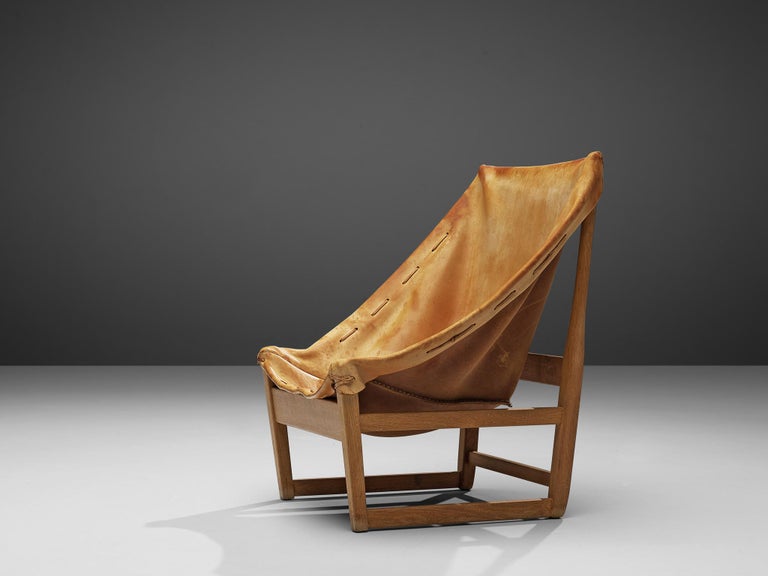 French Hunting Chair in Cognac Leather and Oak