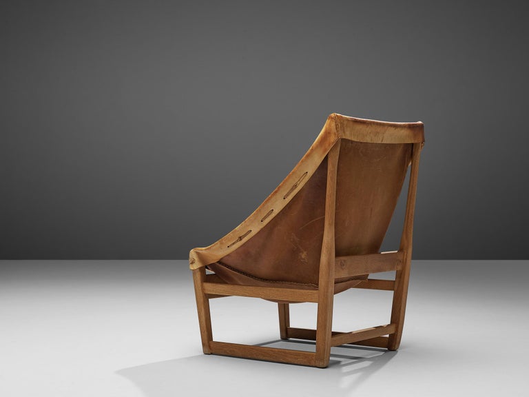 French Hunting Chair in Cognac Leather and Oak