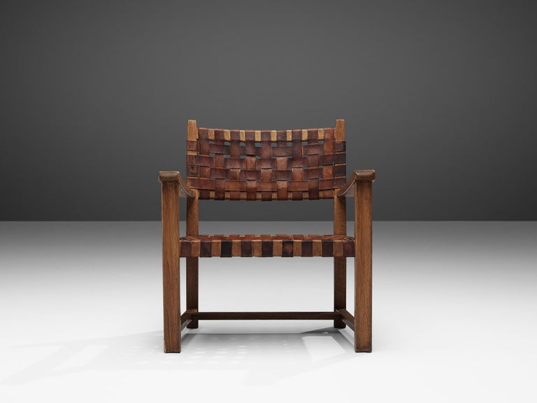 Armchair in Cognac Leather and Oak