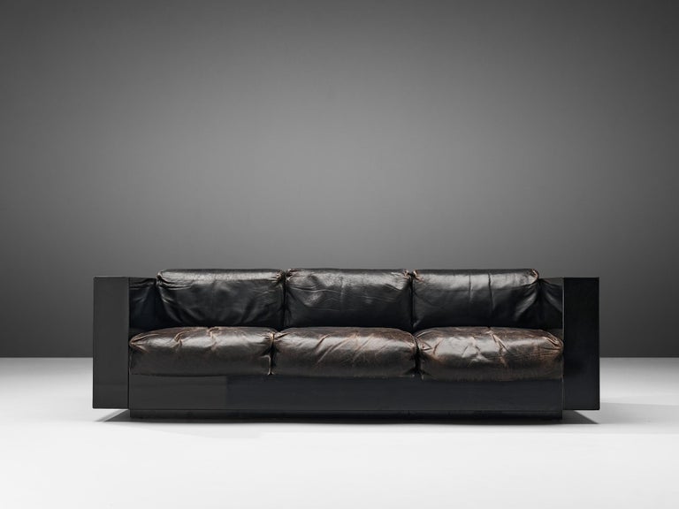 Vignelli Saratoga Large Black Sofa with Black Leather