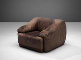 Large Lounge Chair in Original Patinated Buffalo Leather