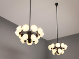 Large Swedish Chandelier in Metal and 15 Opaline Glass Shades