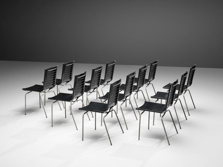 Fabiaan Van Severen Set of Dining Chairs in Black Leather