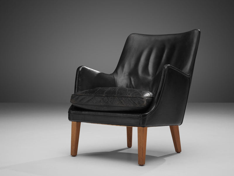 Arne Vodder Lounge Chair in Original Patinated Black Leather