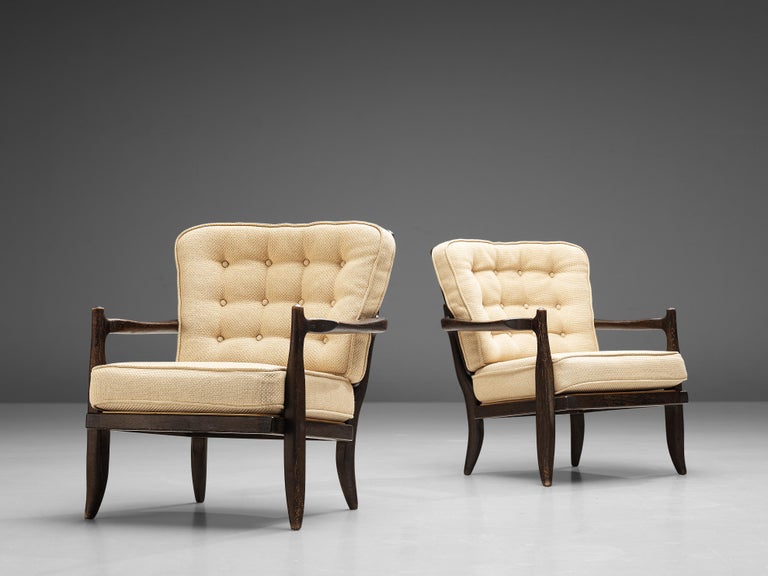 Guillerme & Chambron Pair of Lounge Chairs ‘Jose’ in Oak and Beige Wool