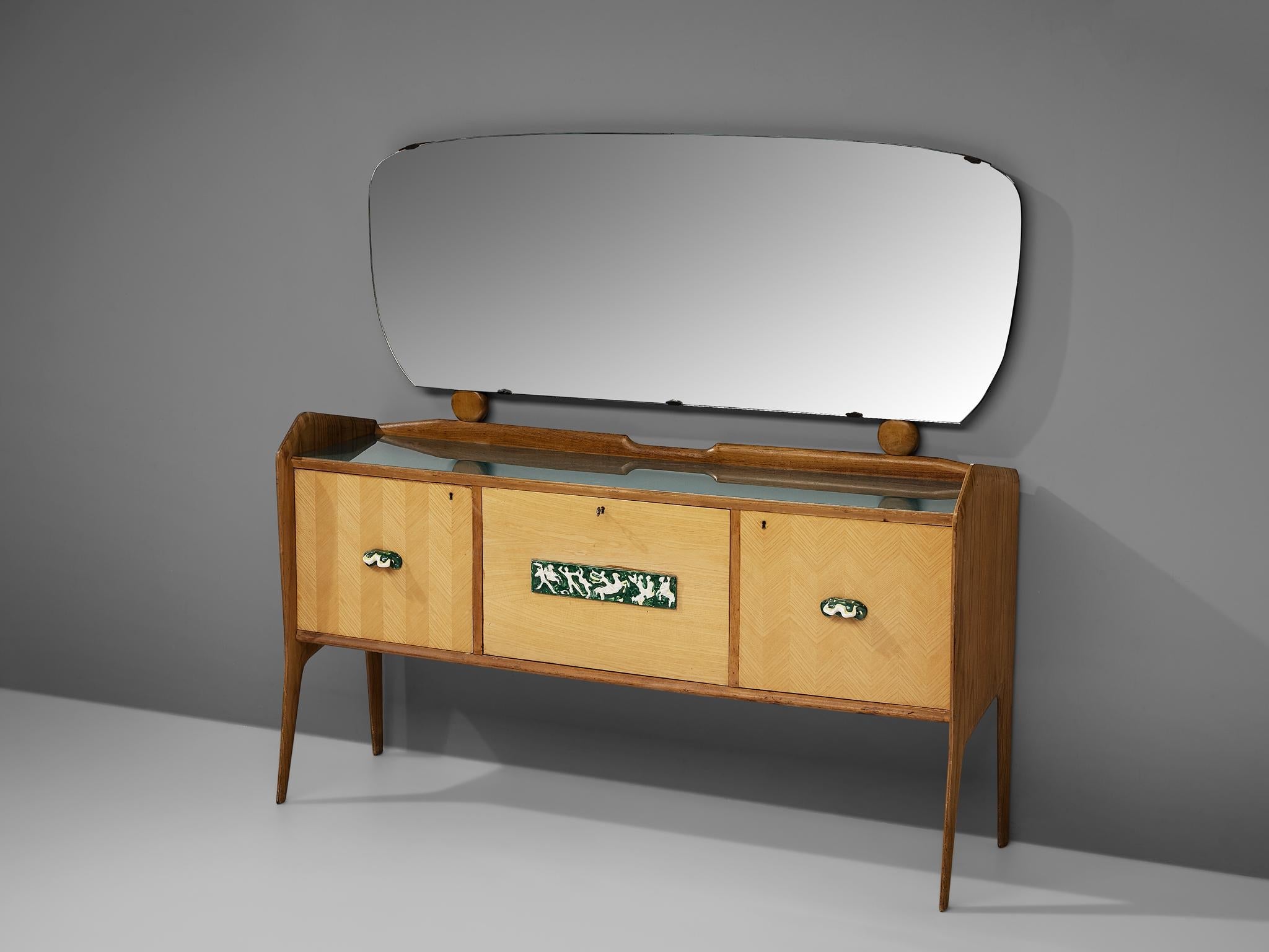 Elegant Italian Sideboard with Mirror and Dry Bar in Ash