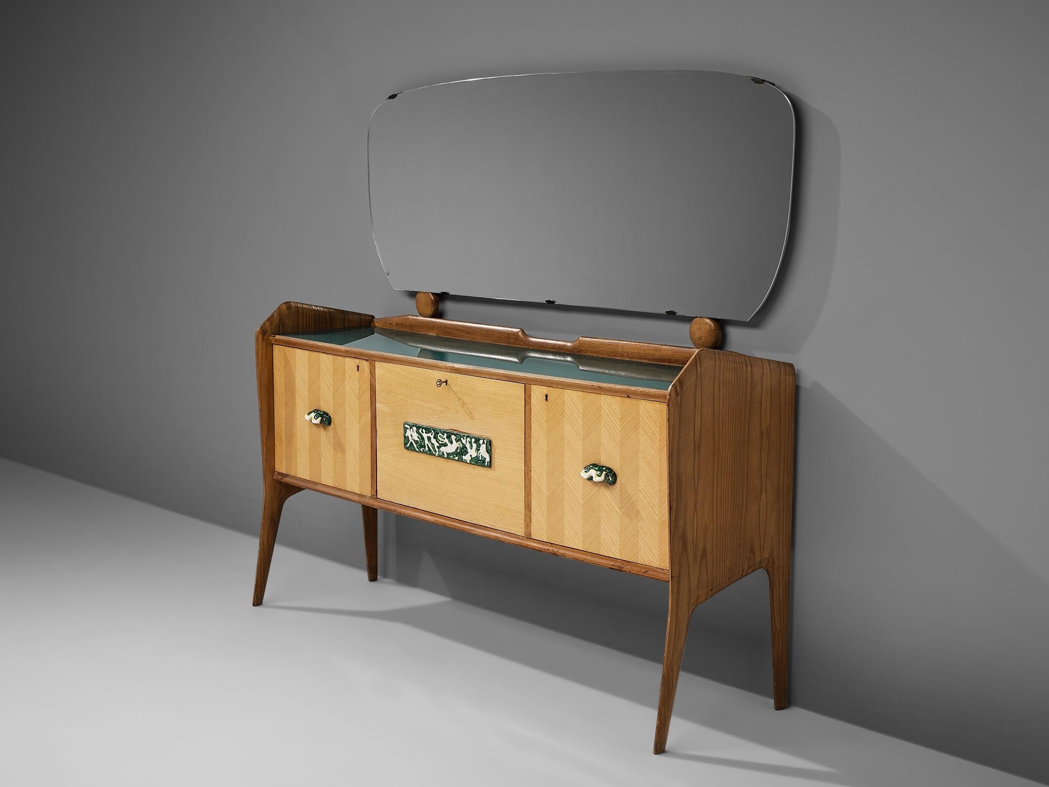 Elegant Italian Sideboard with Mirror and Dry Bar in Ash