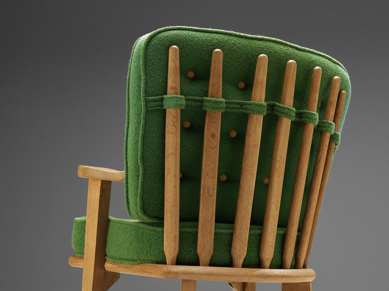 Guillerme & Chambron Lounge Chair in Oak and Green Upholstery