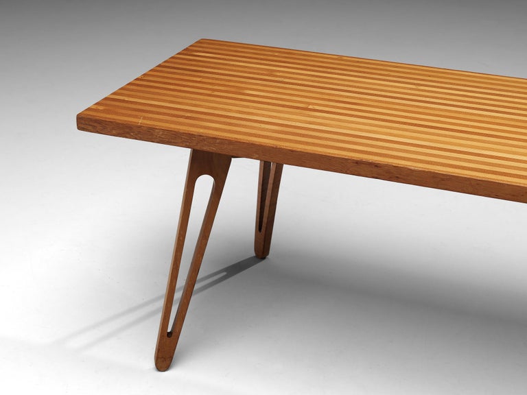 Scandinavian Coffee Table in Ash with Striped Top and Organic Legs