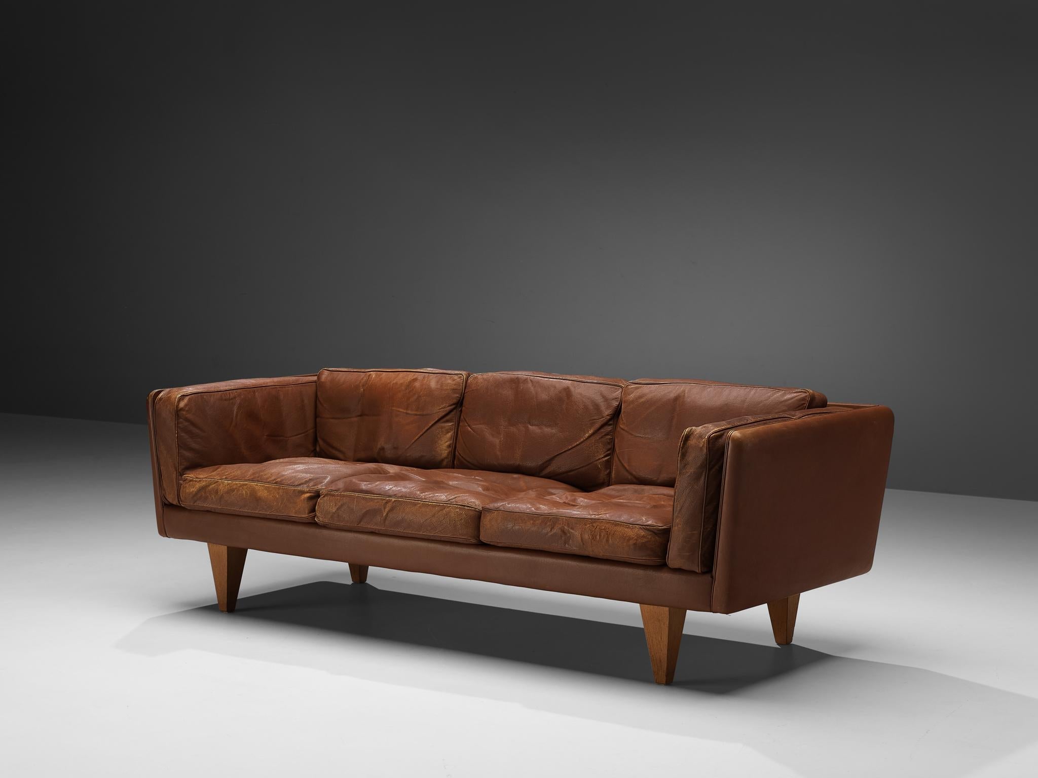 Illum Wikkelsø Sofa in Cognac Brown Leather and Oak