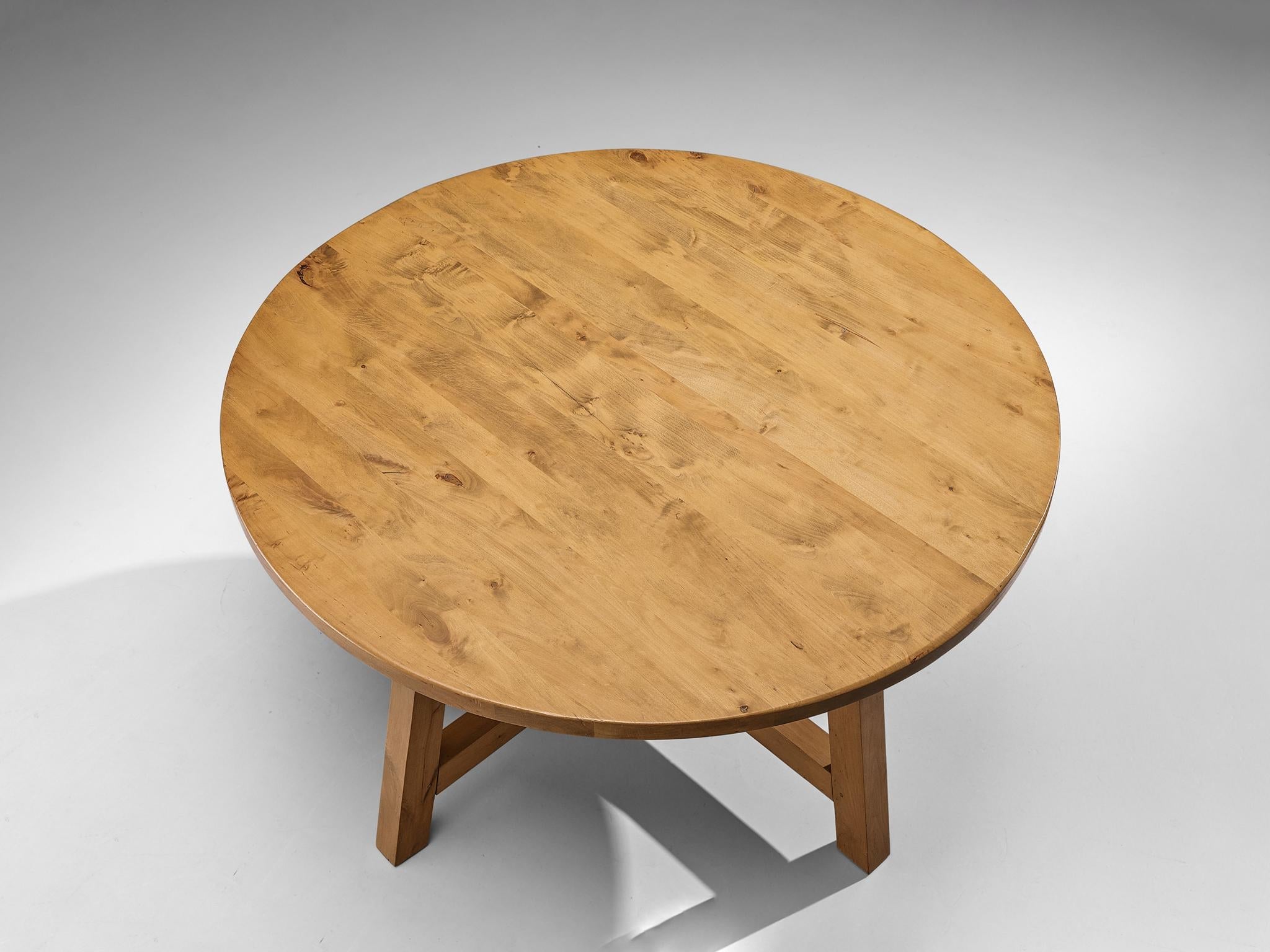 Natural Round Dining Table in Elm with French Set of Four Dining Chairs