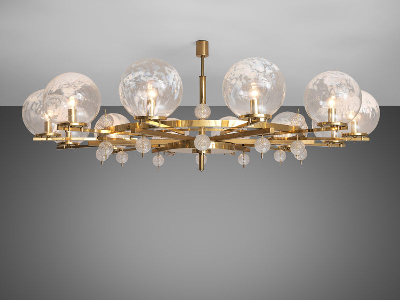Grand Chandelier in Brass and Art-Glass Spheres