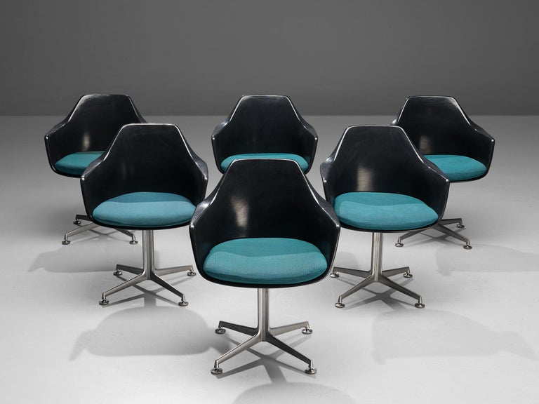Maurice Burke for Arkana Set of Six Swivel Chairs in Fiberglass and Metal