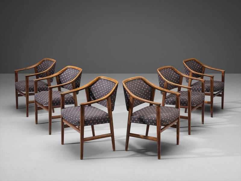 Italian Set of Six Dining Chairs in Patterned Upholstery