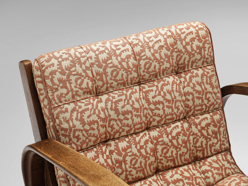Bentwood Lounge Chair in Orange Pattered Upholstery