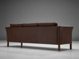 Danish Three Seat Sofa in Umber Leather