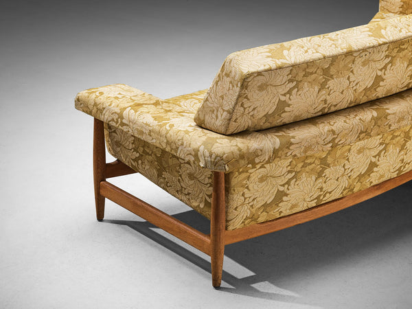 Johannes Andersen for Trensum Sofa in Teak and Mustard Yellow Floral Fabric