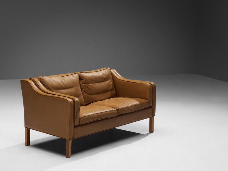 Danish Two Seat Sofa in Cognac Leather