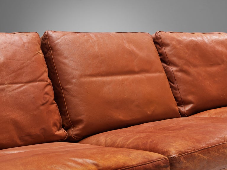 Danish Three Seat Sofa in Red Brown Leather