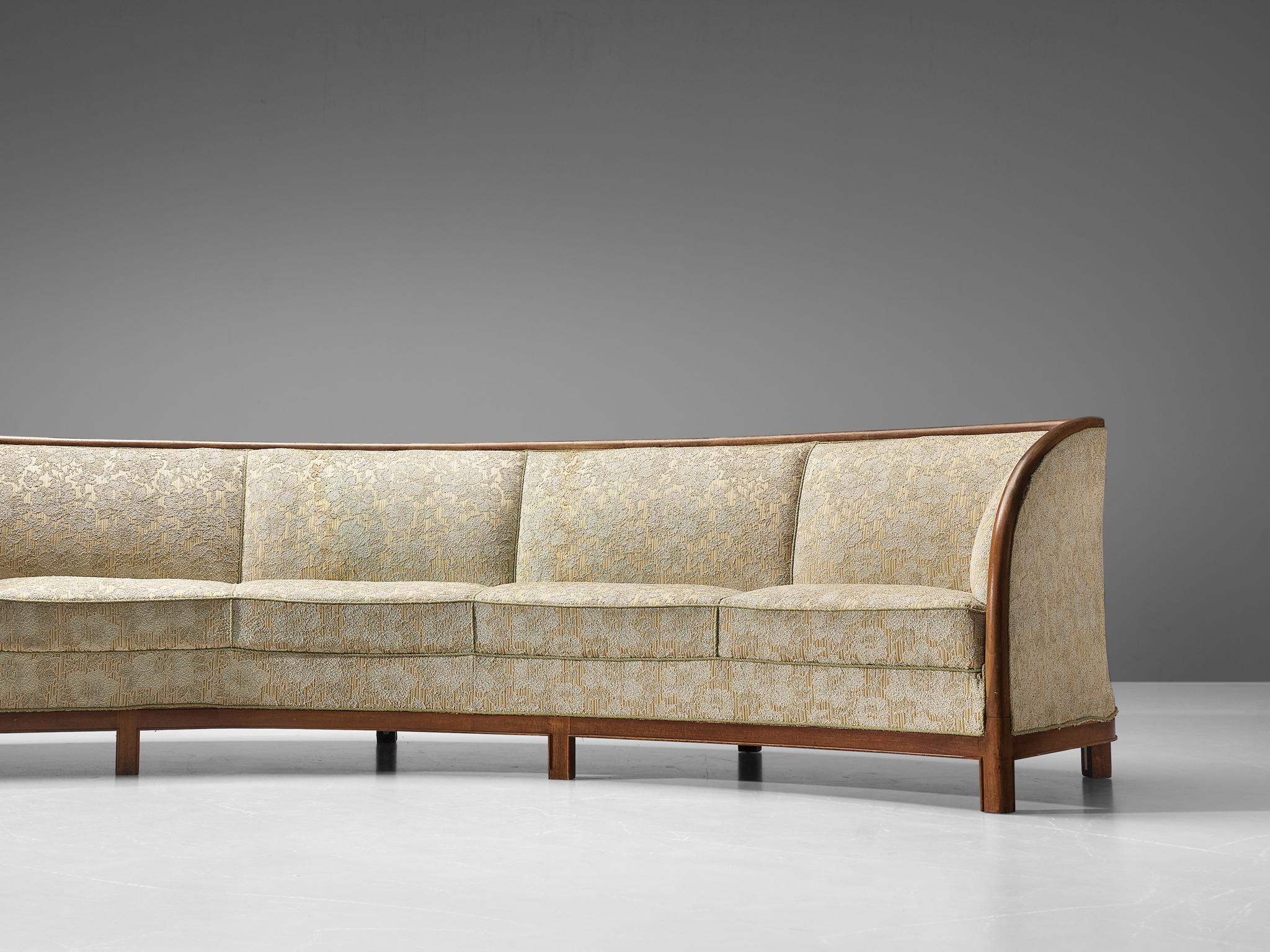 Large Curved Danish Sofa in Light Fabric Upholstery