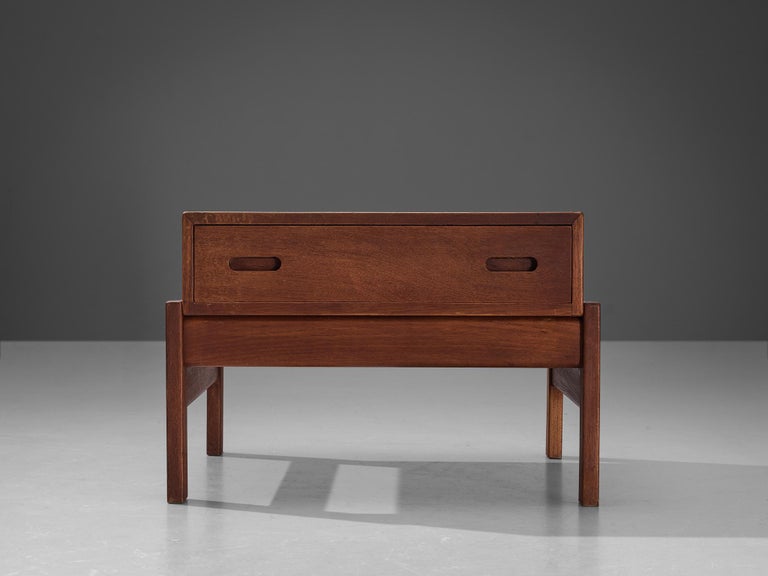 Scandinavian Square Side Table with Drawer in Teak